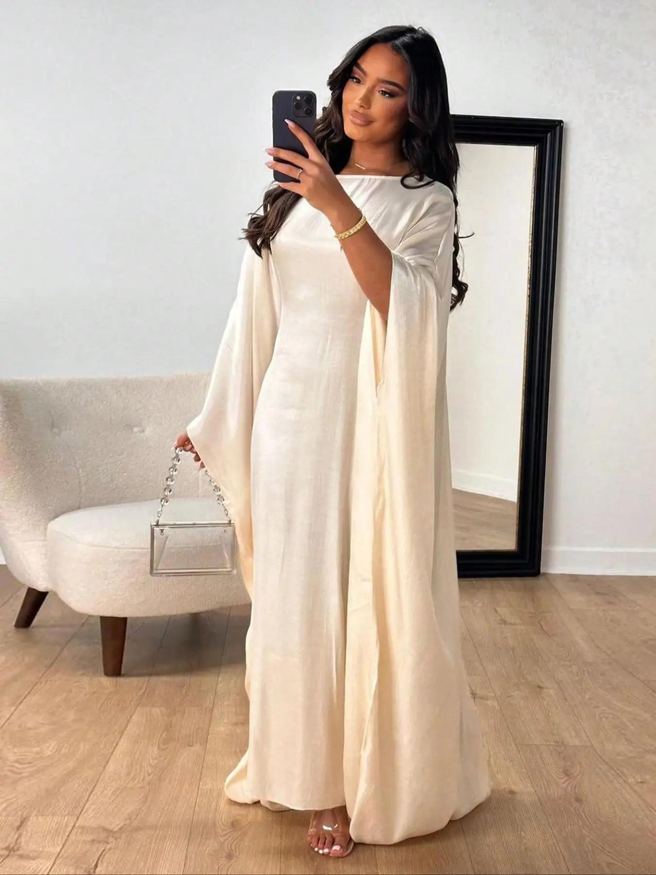 women's Solid Color Long Sleeve Dress, Elegant Casual Muslim Dress for Party Wedding Guest, Ladies Clothes for All Seasons
