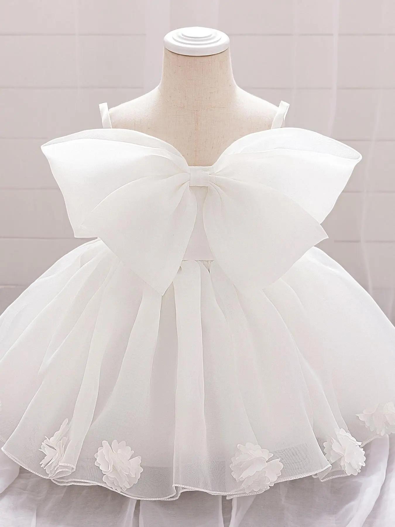Toddler Girl's Bow Decor Cami Dress, Cute Square Neck Party Dress for Wedding Guest, Kids Clothes for All Seasons, Solid Colored Dress