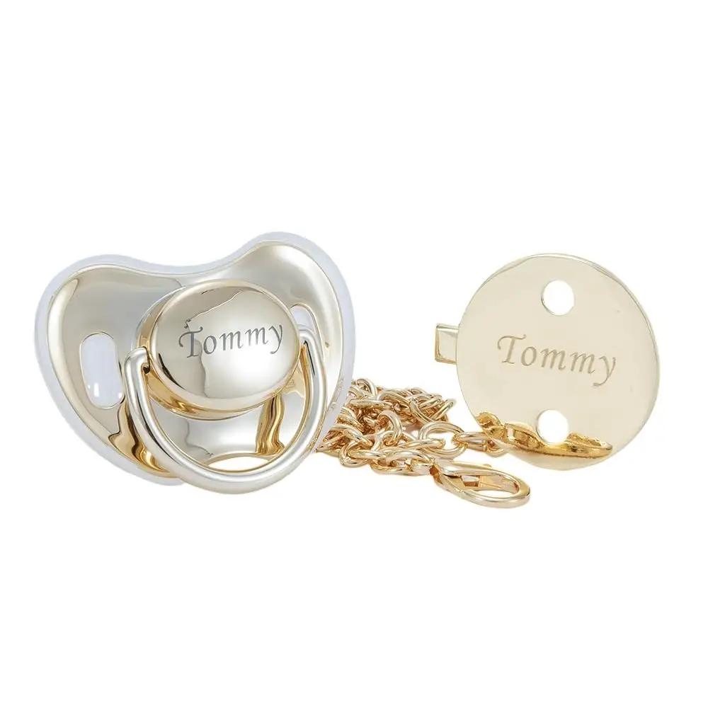Custom Bling Pacifier Set – Personalized Gold Baby Pacifier with Name Engraving & Matching Clip | Luxury Newborn Gift, Keepsake, Baby Shower Essential