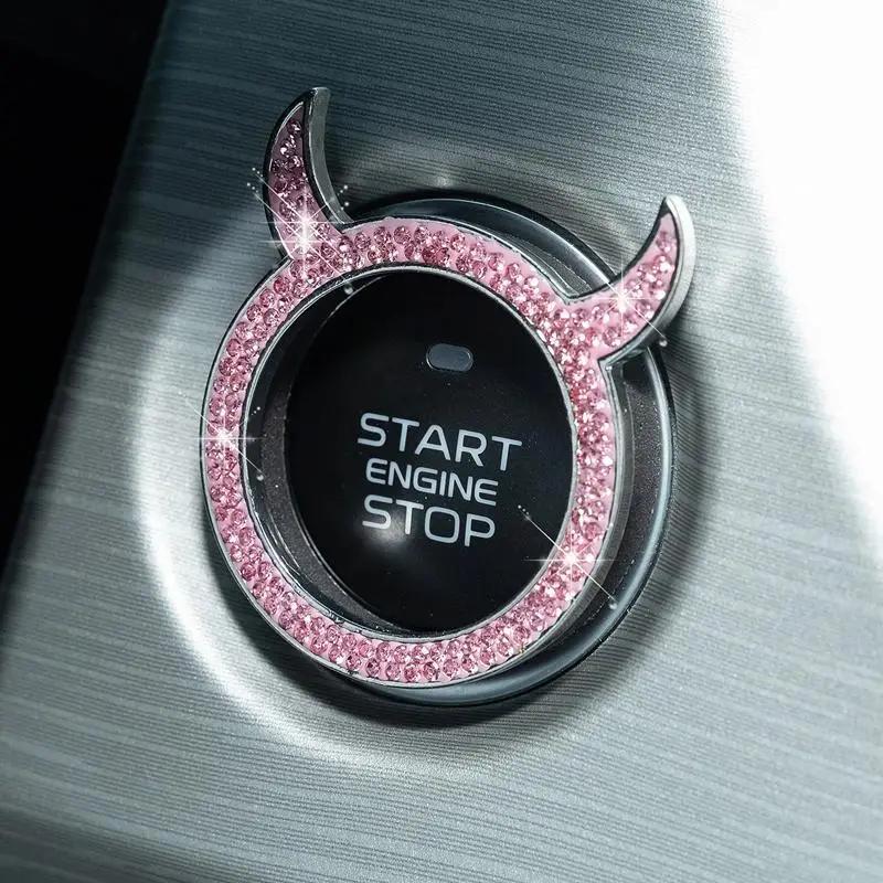 Rhinestone Start Button Decorative Ring, Little Devil Decorative Ring, Car Button Start Decorative Ring