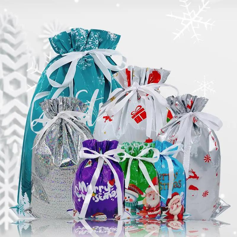 Random Color Christmas Gift Bag Set, 7 Counts/set Exquisite Festive Gift Bag with Drawstring, Gift Wrapping Supplies for Home Party Festival