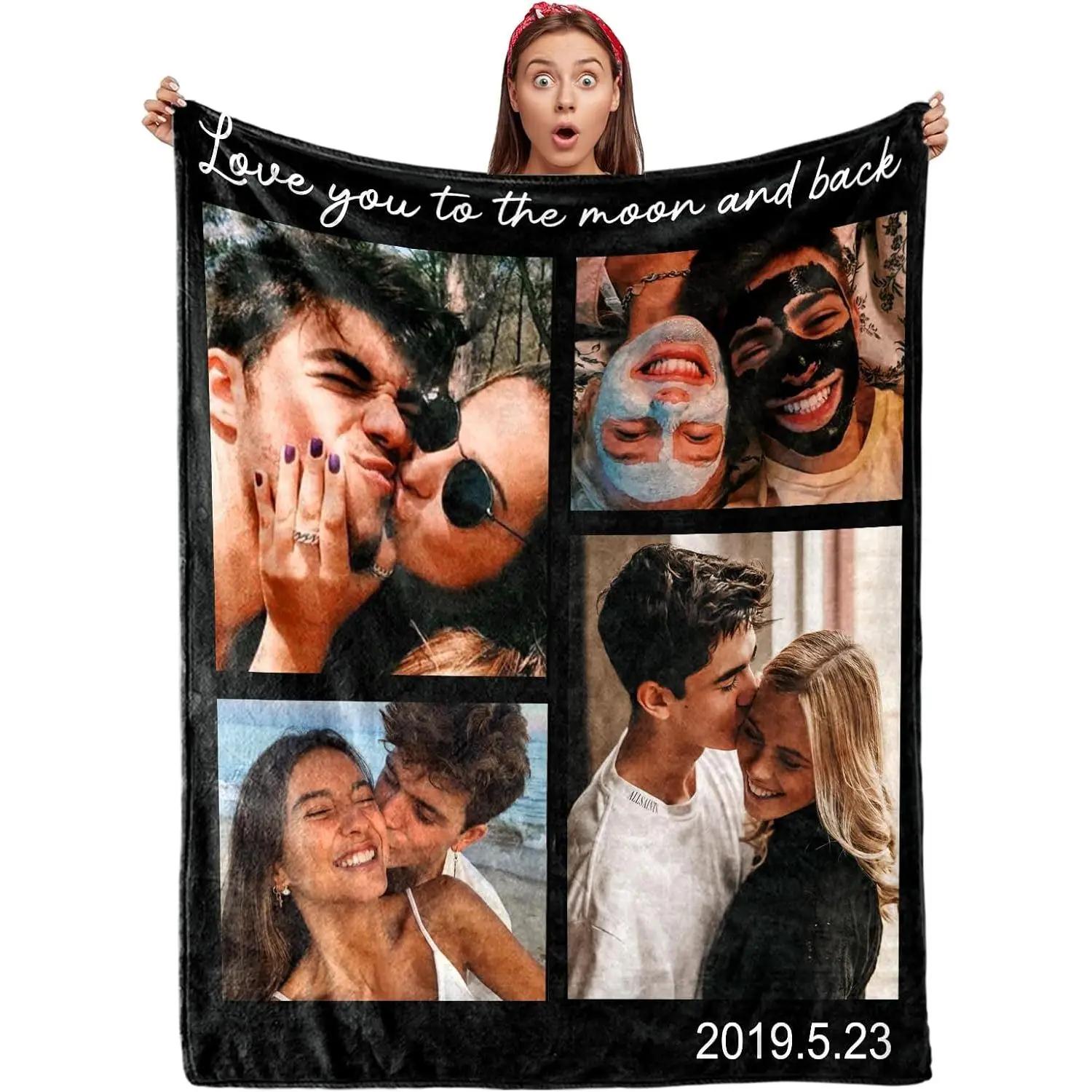 Couple Gifts Custom Blanket with Photos Personalized Flannel Throw Blankets Gifts for Boyfriend Girlfriend Customized Blanket Personalized Christmas f