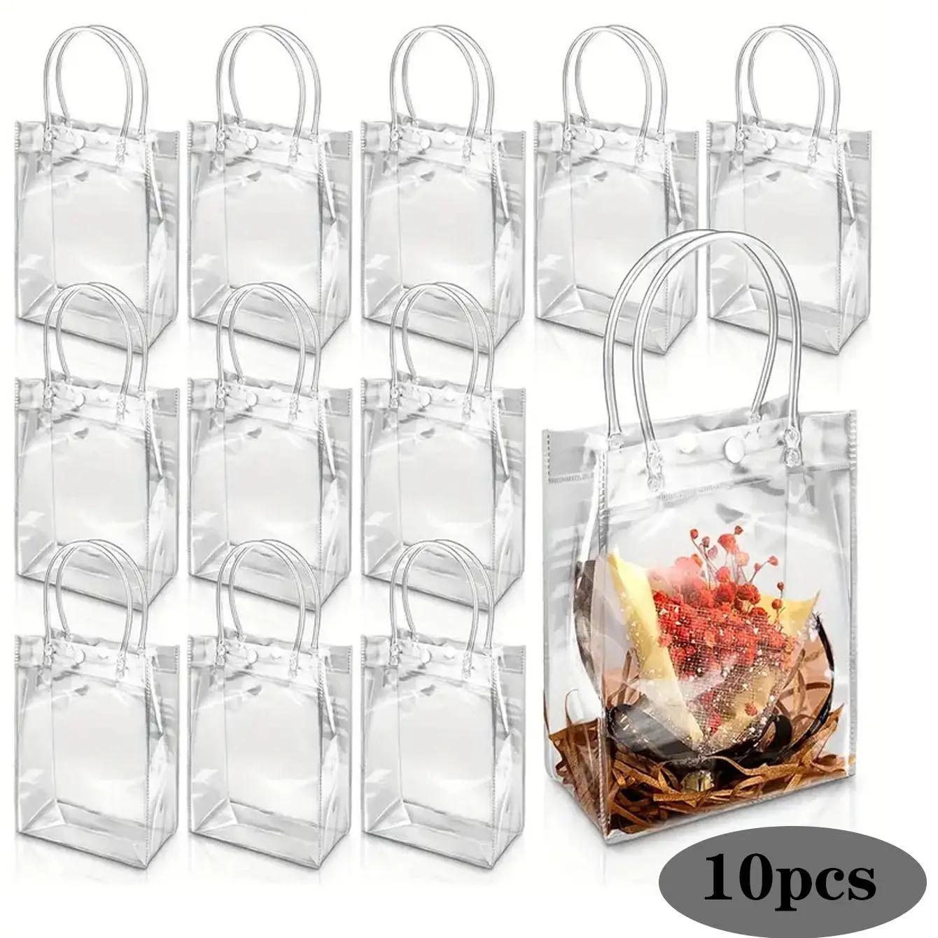 Clear Gift Bag with Handle, 10pcs Reusable Gift Bag, Gift Wrapping Supplies for Wedding Birthday Party
