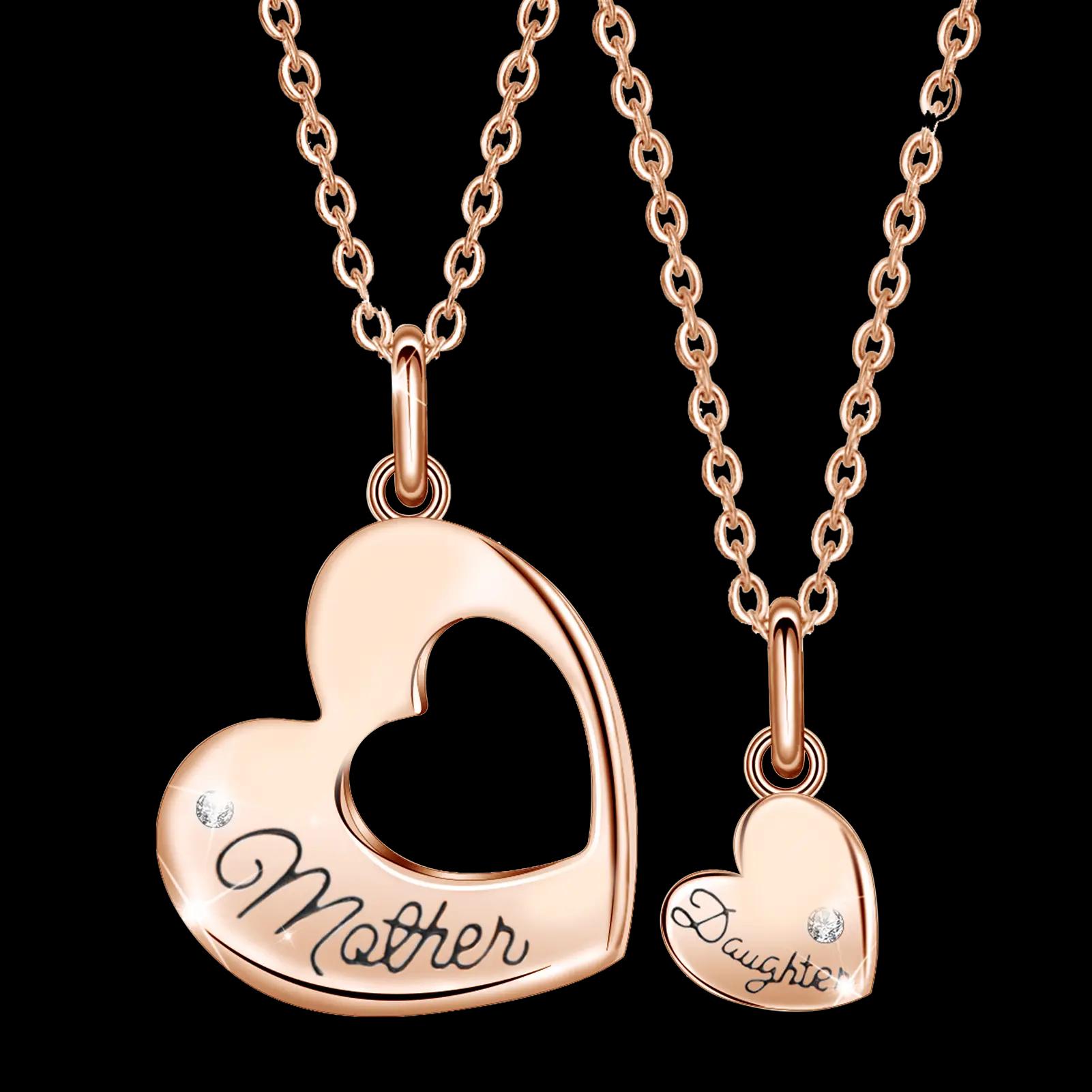 EUDORA S925 Harmony 'Mother & Daughter' Heart Pendants, Luxury Cubic Zirconia Necklace Set, Meaningful Jewelry Gift, Heartfelt Birthday & Holiday Gift
