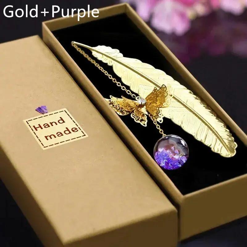 Feather & Butterfly Decorative Bookmark Gift Box, 1 Box Vintage Metal Bookmark, Gift for Teacher, Student, Office, School, Valentine's Day Gift