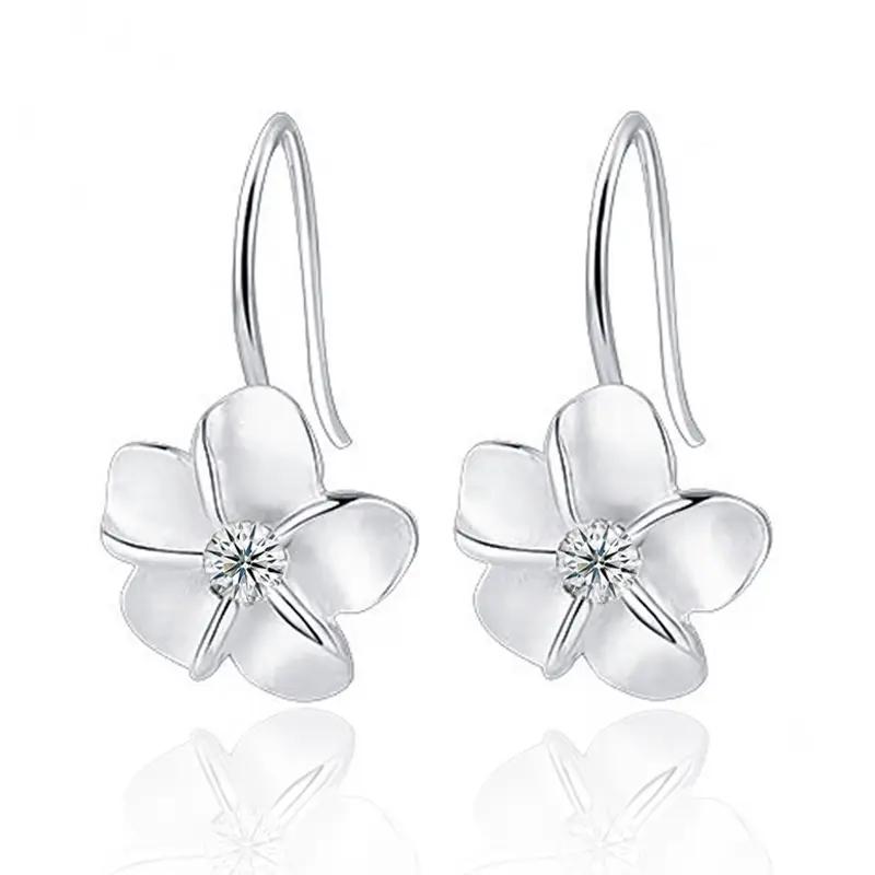 AELNEN 925 Sterling Silver Flower Hoop Earrings for Women Plumeria Flower Dangle Earrings Hypoallergenic Leverback Earrings