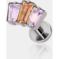 Triple Rectangle Titanium Flat Back Stud - Purple CZ