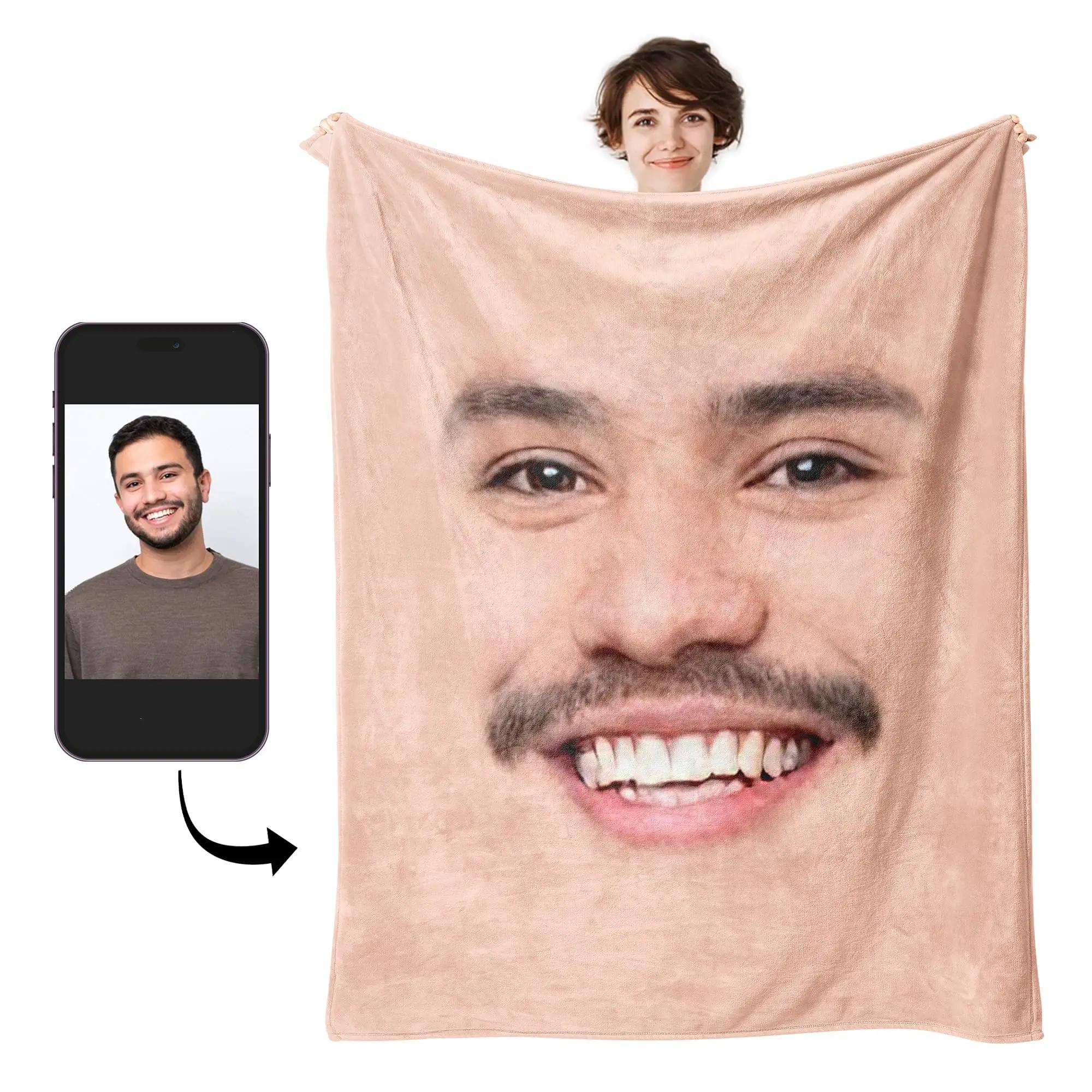 Custom Face Blanket with Photos, Personalized Faces Blanket with Picture, Funny Face Throw Blankets, Gift for Valentine, Gag Gift