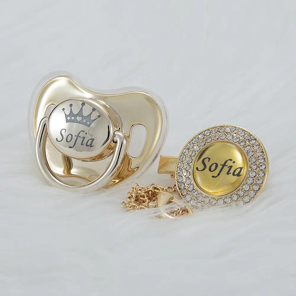 MIYOCAR Custom Bling Name Pacifier & Clip Set – Gold, Silver & Rose Gold | Luxury Personalized Baby Gift, Keepsake, Baby Shower Gift