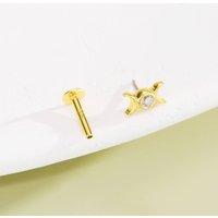 14K Gold CZ Moon Phase Threadless Nose Stud - Titanium Post Only / 16G-8mm