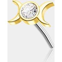 14K Gold CZ Moon Phase Threadless Nose Stud - 14K Top Only / Top Only