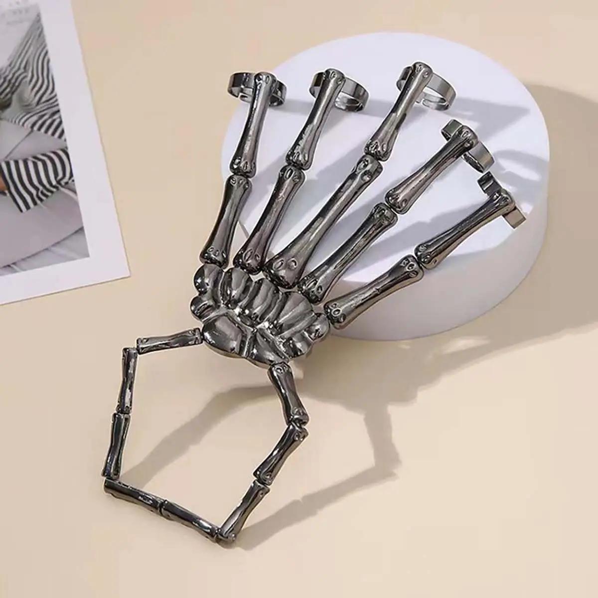 [Skull joints] Skull bone five-finger ring bracelet, personalized integrated chain punk hip-hop style jewelry domineering gift