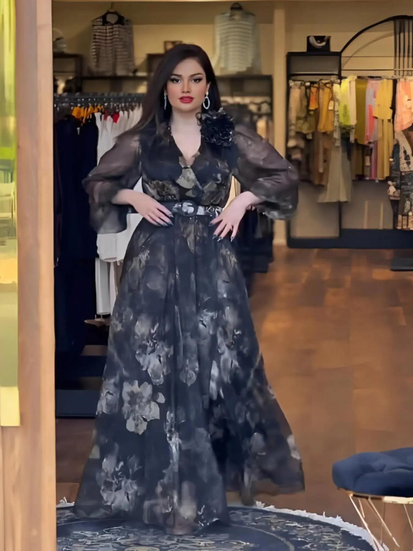 women's Floral Print Belted Wrap Dress, Elegant V Neck Long Sleeve Dress for Party Holiday Wedding Guest, Ladies Spring & Fall Clothes, Womenswear