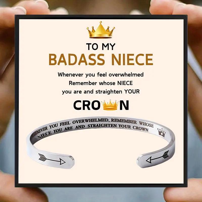 Stainless Steel Bracelet with Gift Card & Gift Box, 1 Set Badass Niece Themed Bracelet, Birthday Gift, Valentine's Day Gift