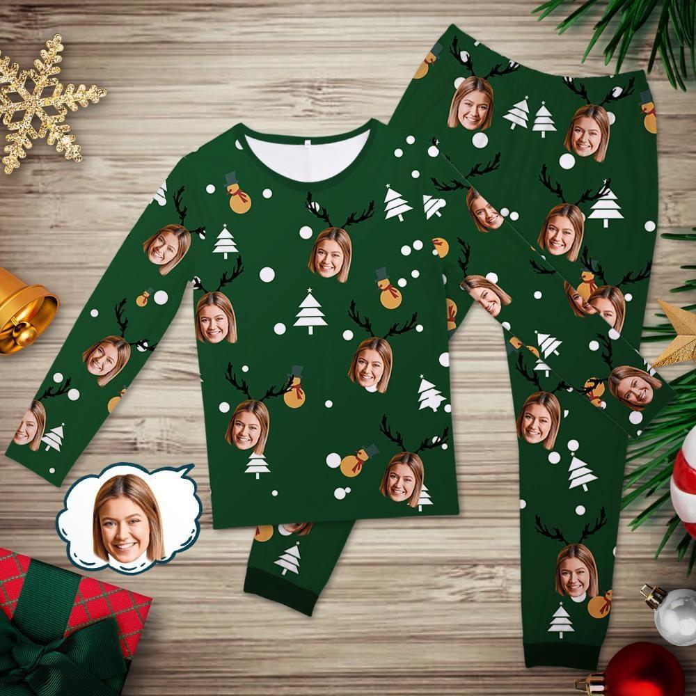 Custom Face Pajamas Set Funny Christmas Elk Pjs Gift for Family