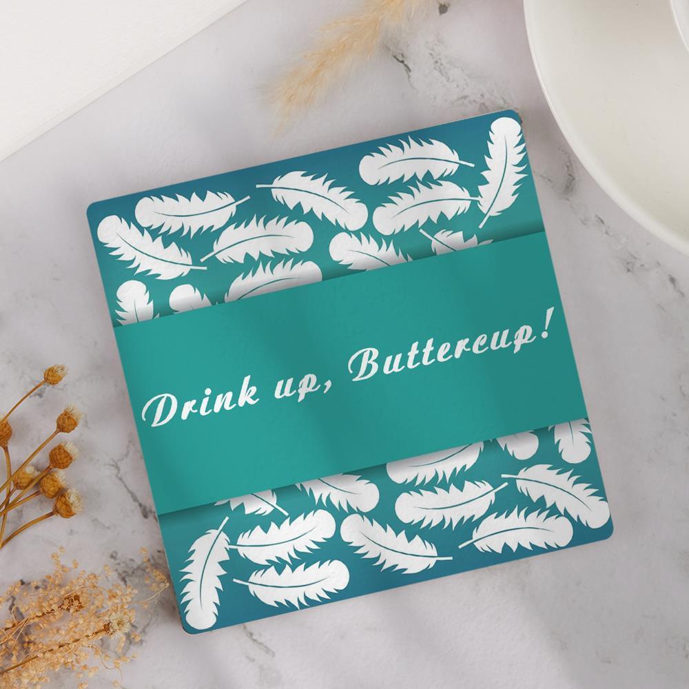 Custom Engraved Coaster Kitchen Gift - Feather