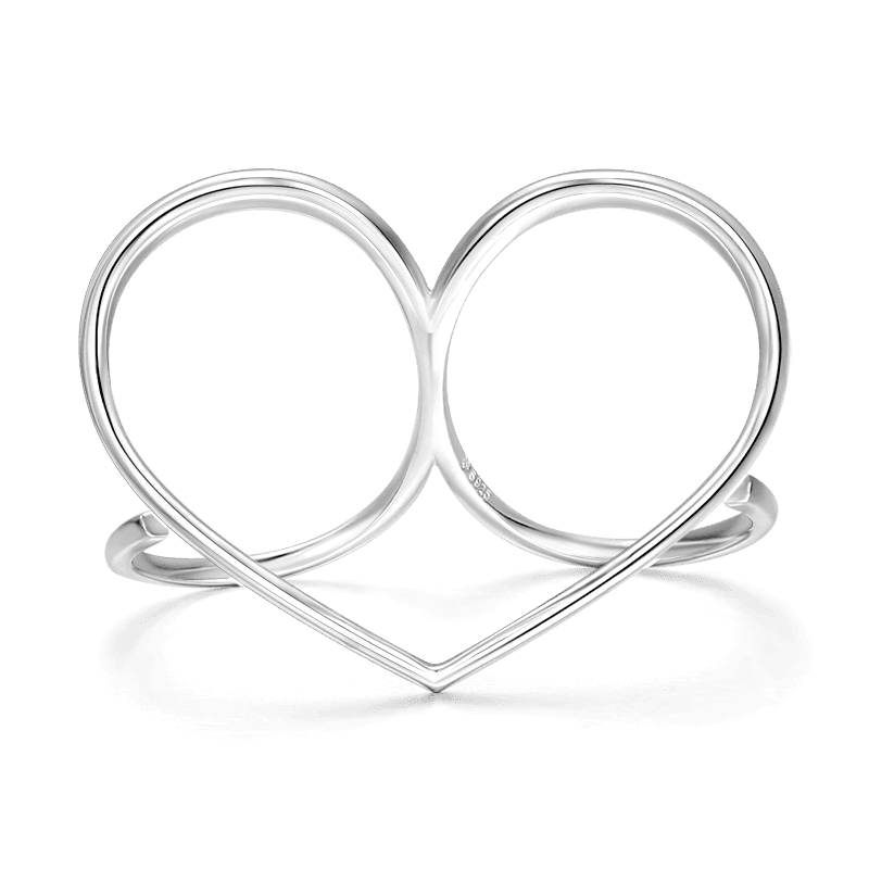 Heart Double Fingers Ring Gifts For Her Silver