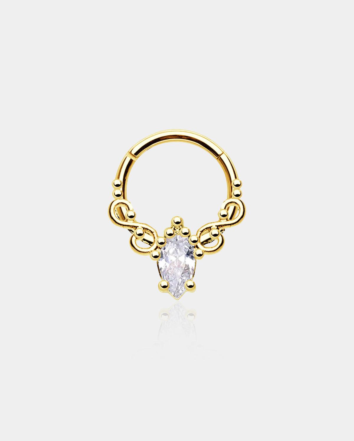 Oval Crystal CZ Segment Septum Ring - Gold / 10mm