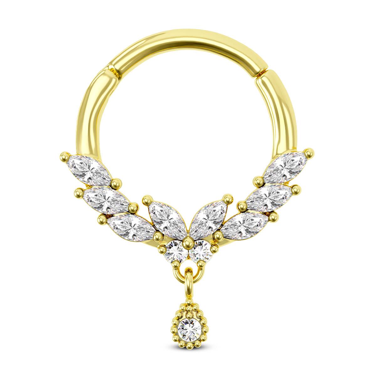 Butterfly CZ Dangle Septum Ring - Gold / 10mm