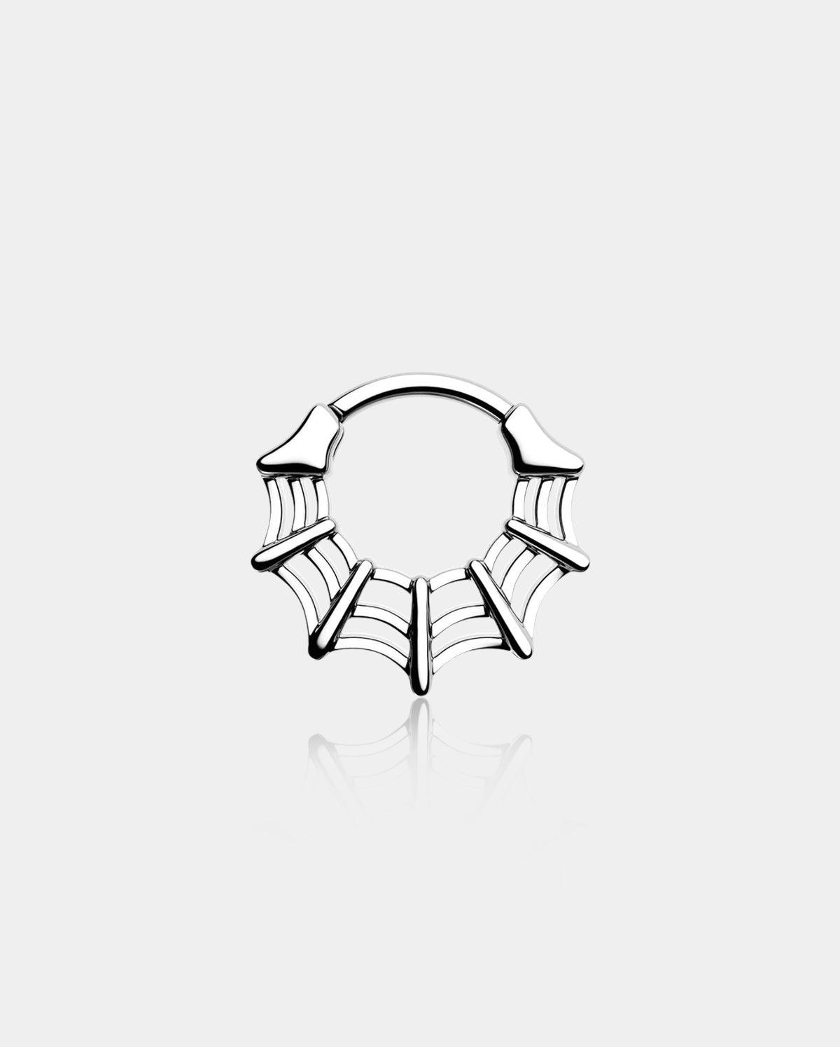 Spider Web Segment Septum Ring - Silver / 8mm