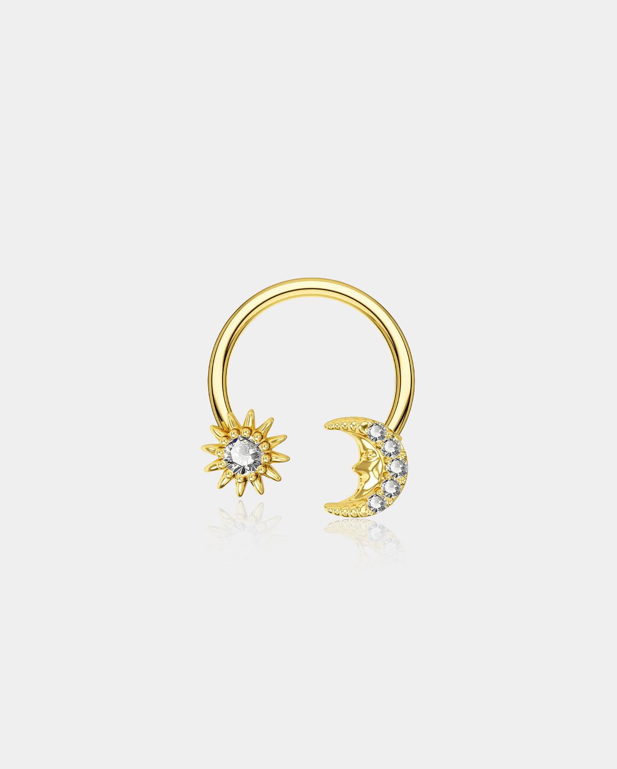 Moon Face and Sun Pendant Horseshoe Septum Ring - Gold