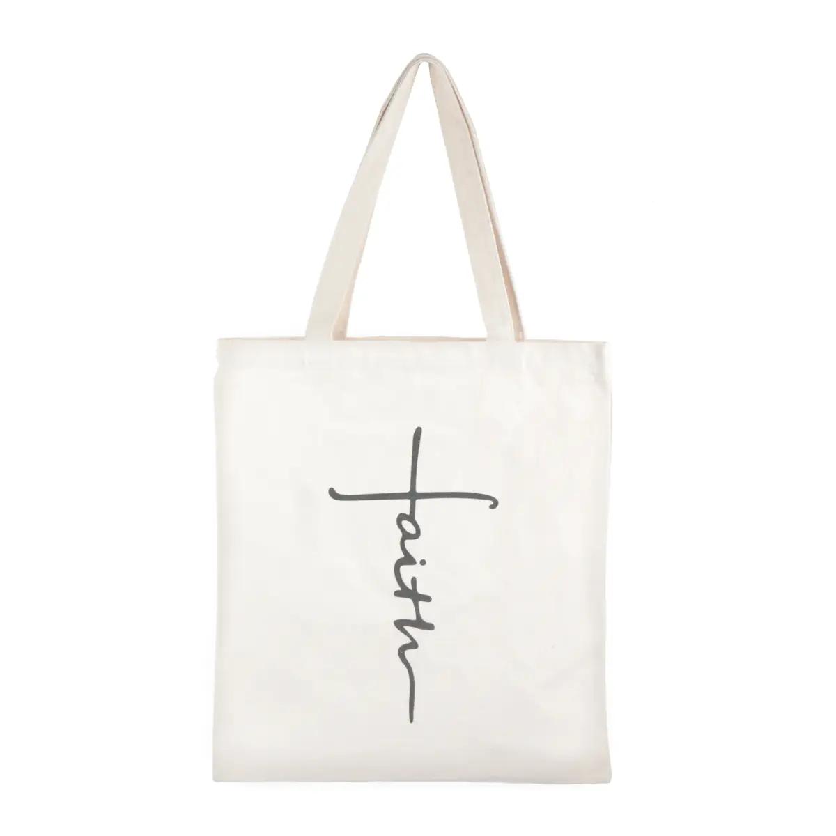 women's Tote Bag - Faith Print Tote Bag for Women with Simple "Faith" Design and Handles