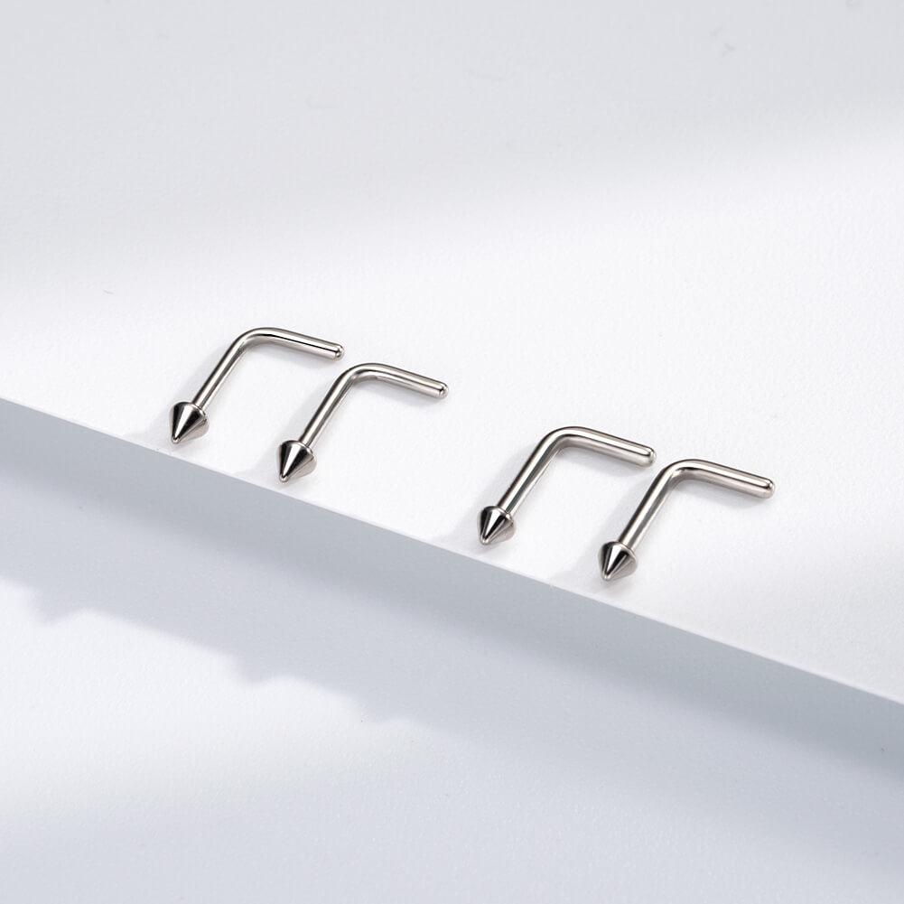 Spike L-Shaped Titanium Nose Stud Set - 20G/0.8mm