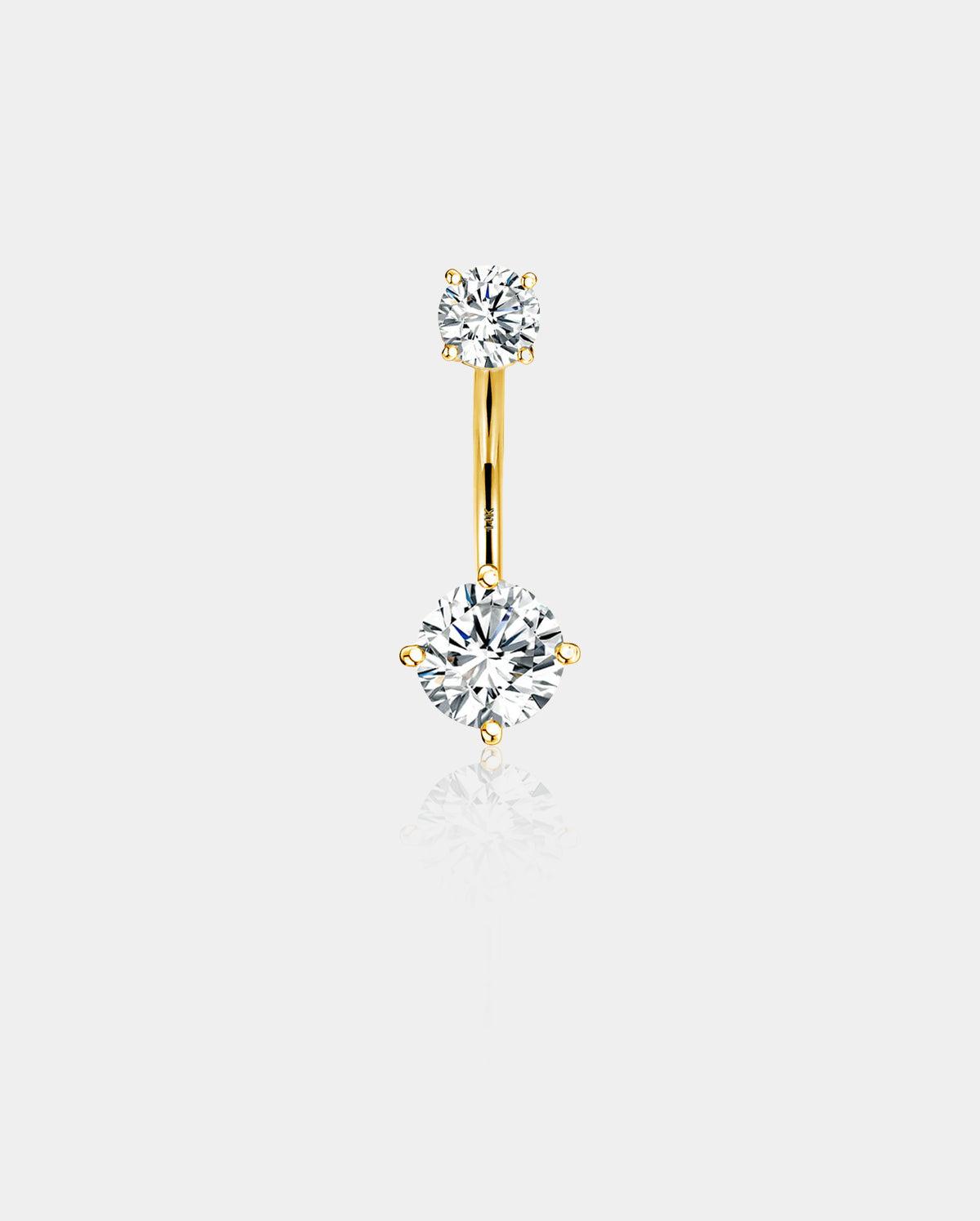14K Gold Round CZ Belly Ring - 16mm