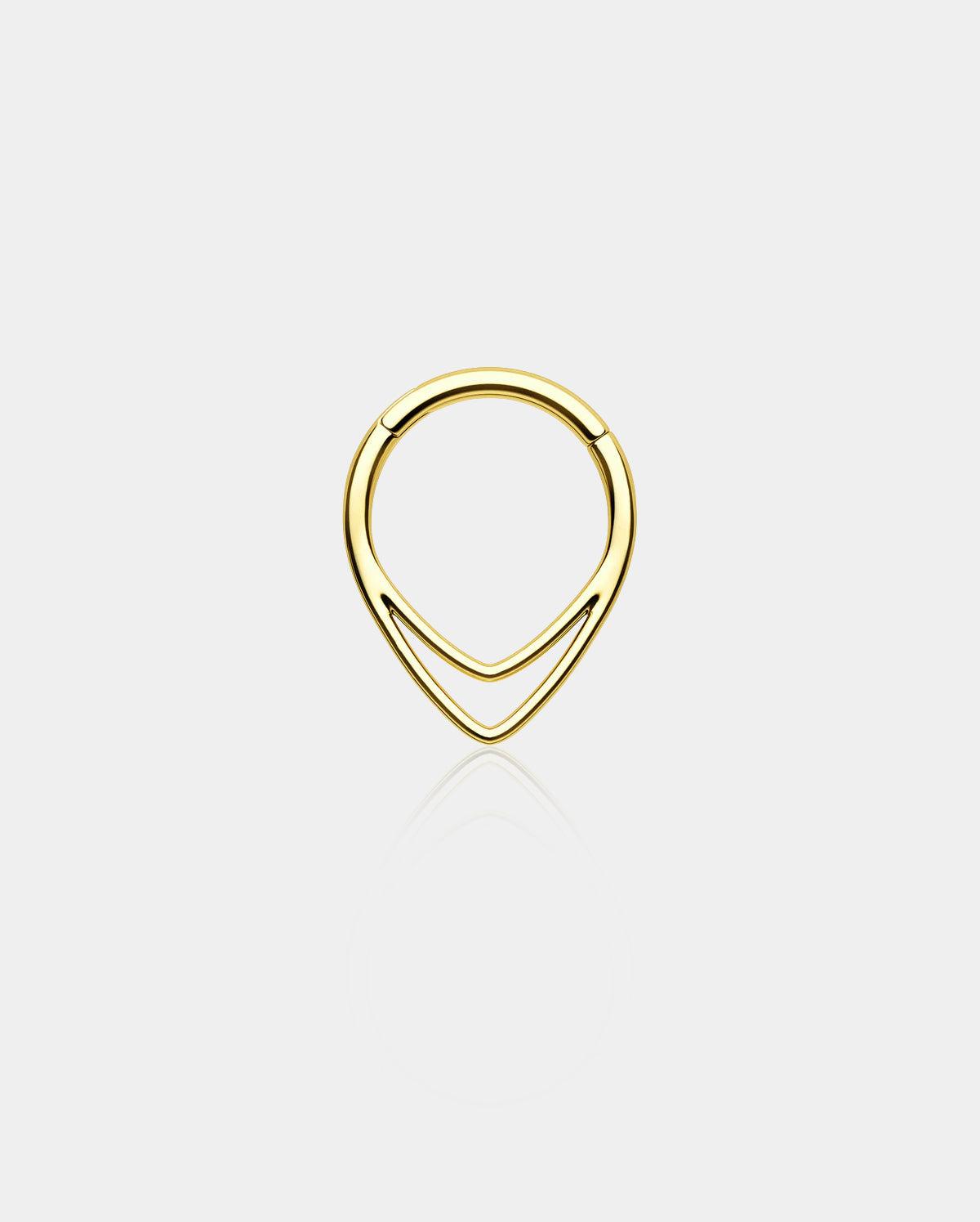 Double Hoop Triangle Septum Ring - Gold