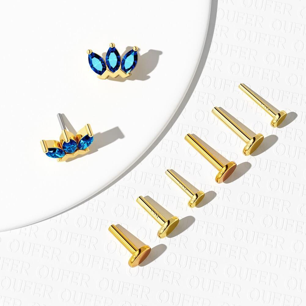 14K Gold Crown CZ Threadless Nose Stud - 14K Post Only / 18G-8mm