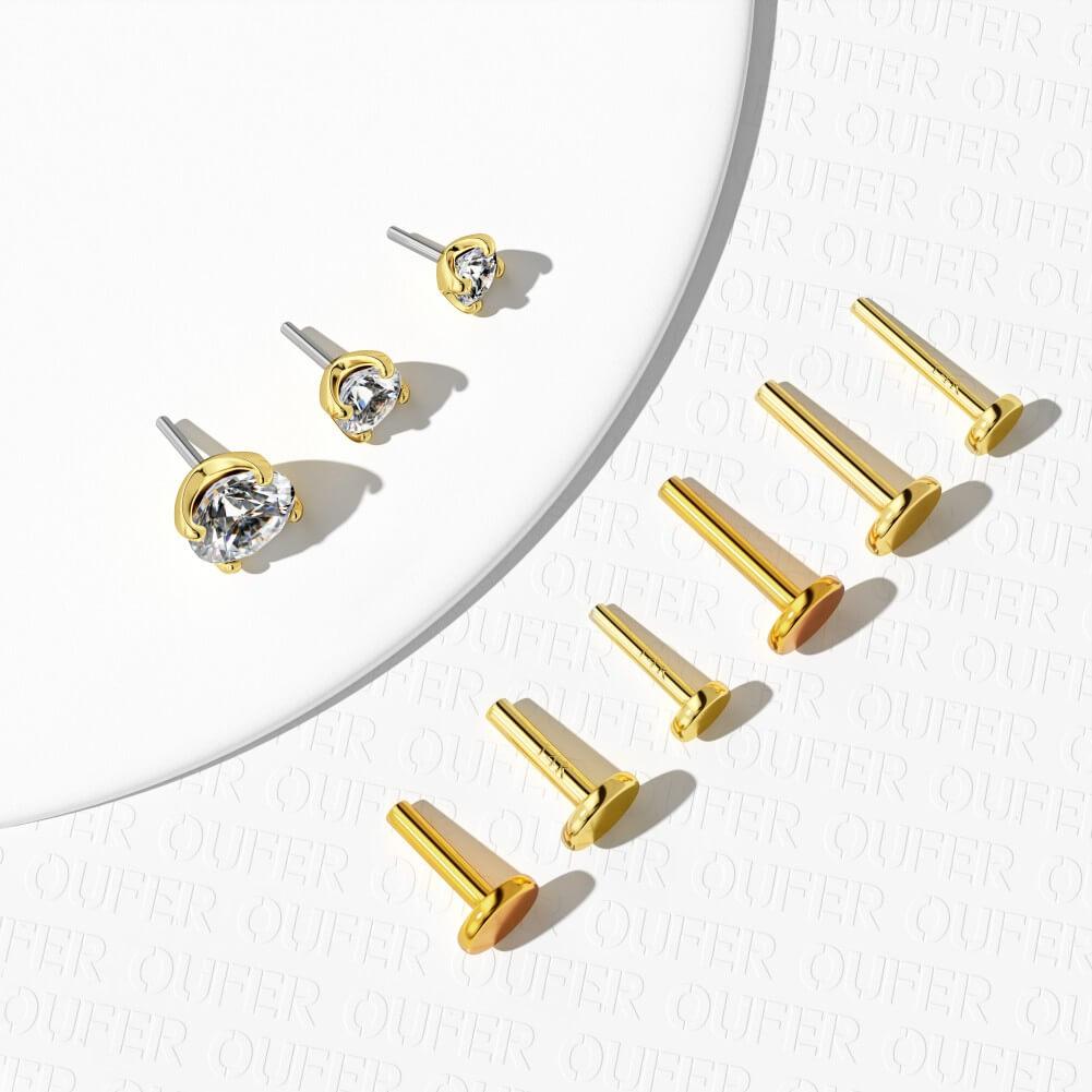14K Gold CZ Threadless Nose Stud - 14K Top Only / 3.0Mm