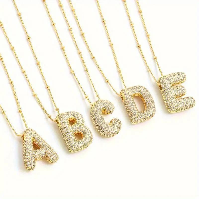 Fashion Initial Letter Necklace with Rhinestones - Bubble Design, Daily Pavê Artificial Gemstone Necklaces & Pendants, Personalized Jewelry Gift for W