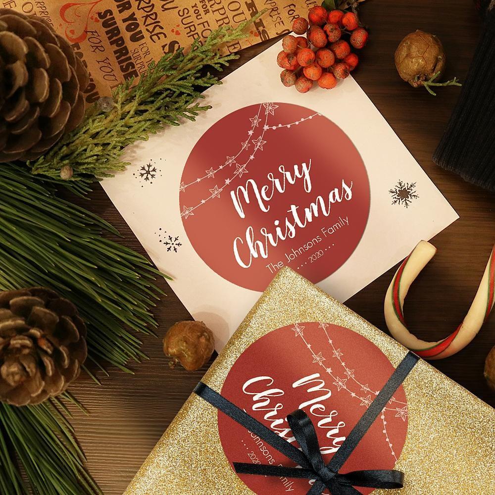 Custom Text Opaque Stickers Personalized Merry Christmas Round Red Stickers 12Pcs/set