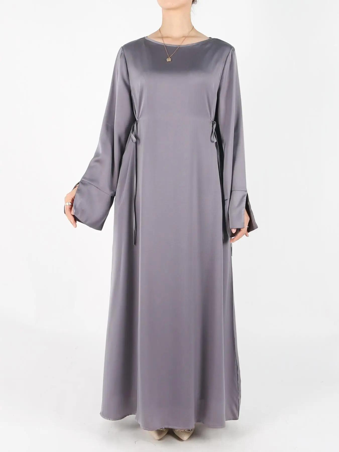 women's Plain Knot Side Long Sleeve Satin Dress, Elegant Long Dress for Party Holiday Wedding Guest, Ladies Clothes for All Seasons, women's Gown