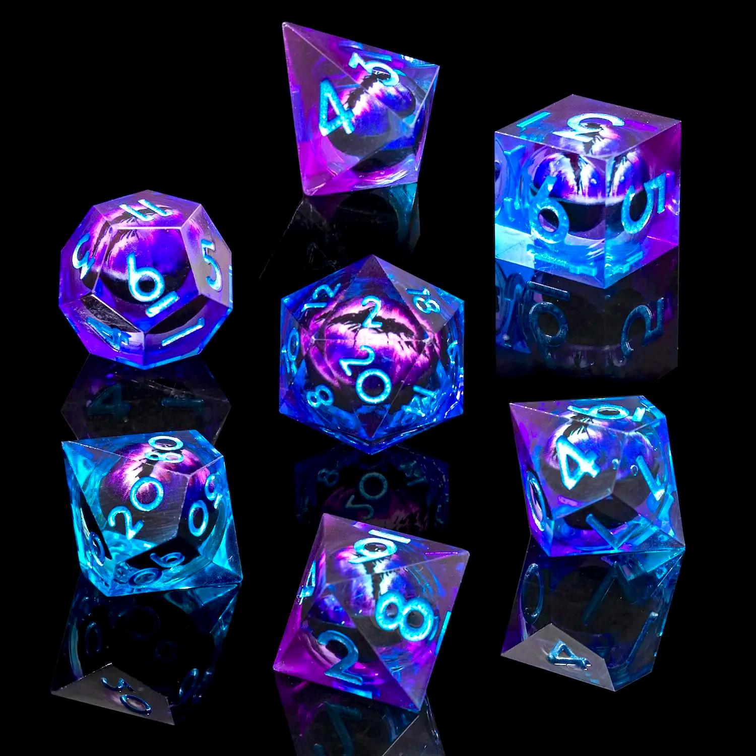 Dragon Eye Dice Set, 7 Counts/set Liquid Core Resin Dice with Gift Box, Tabletop Role-playing Games for Adults & Teens, Ideal Birthday Gift, Polyhedra