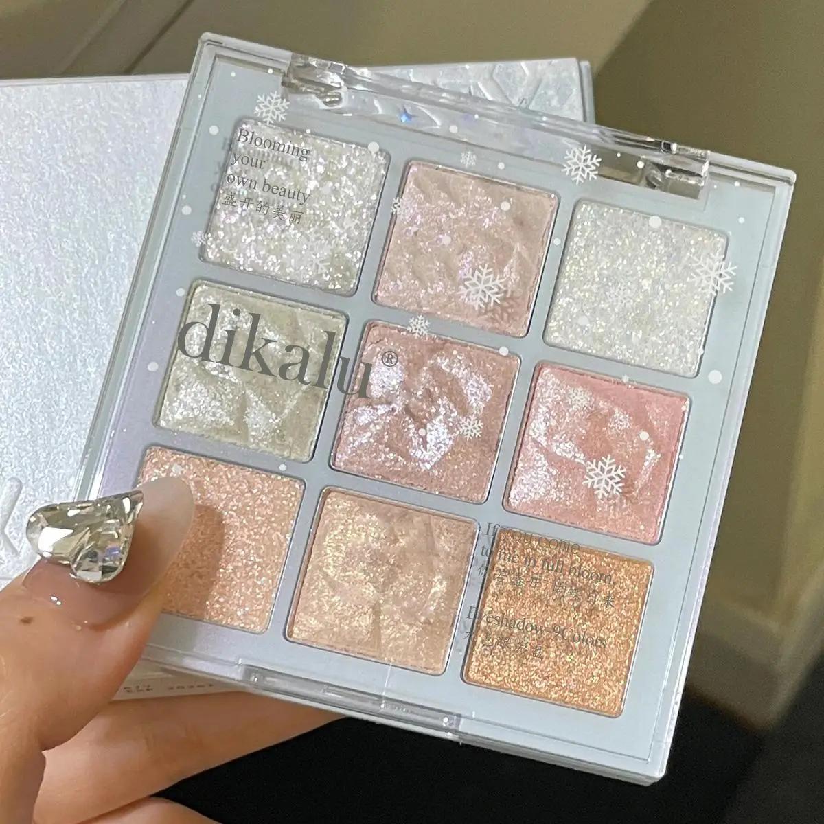 9 Color Eyeshadow Palette, Glitter Long Lasting Shimmering Eye Shadow Makeup Palette, Vibrant Summer Makeup High Pigmented Blendable Eyeshadow Powder,