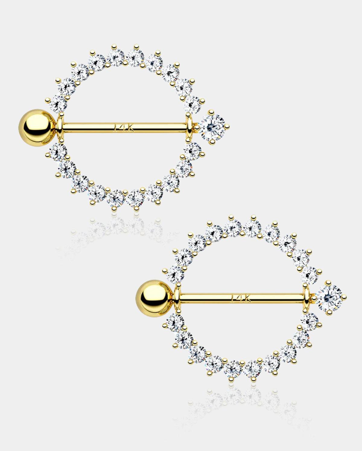 14K Gold CZ Nipple Shield Ring