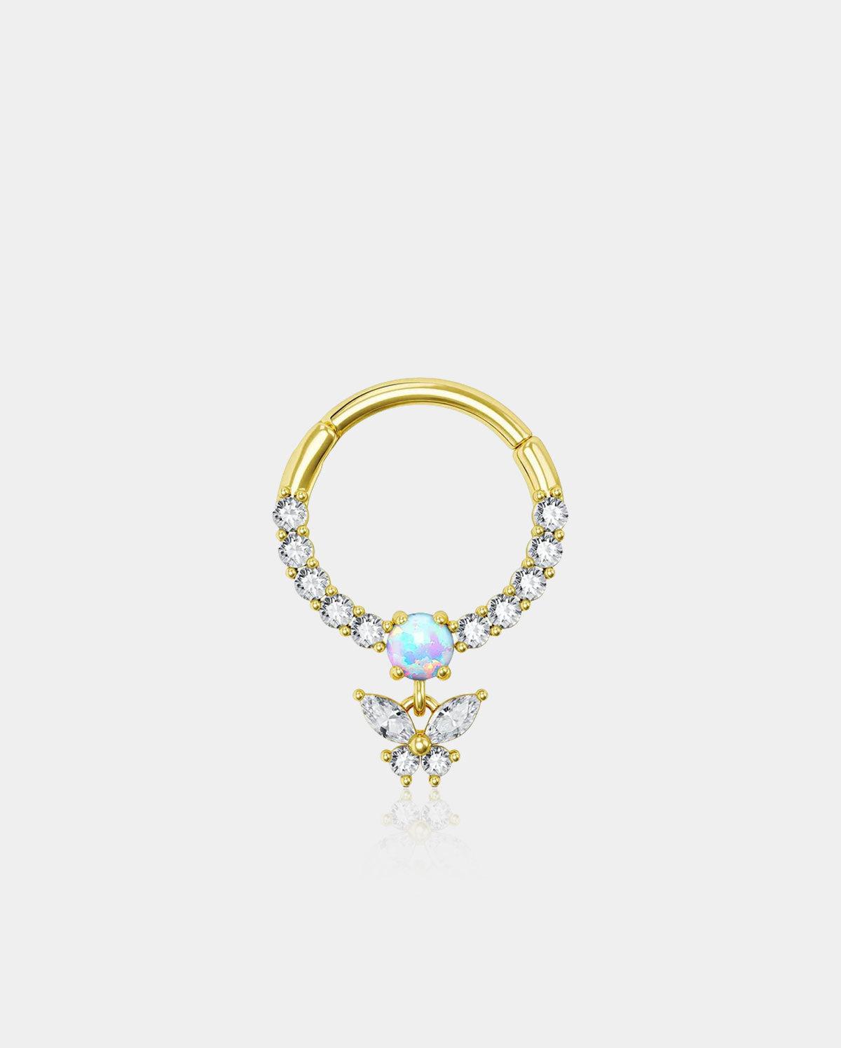 Hanging CZ Butterfly Septum Daith Ring - Gold / 10mm