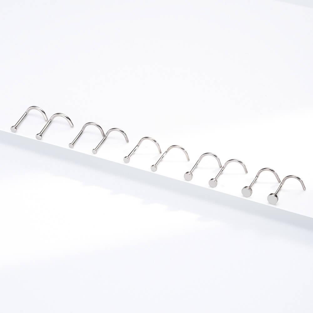 2PCS Titanium S-Shape Flat Top Nose Studs - 18G(1.0mm) / 2mm