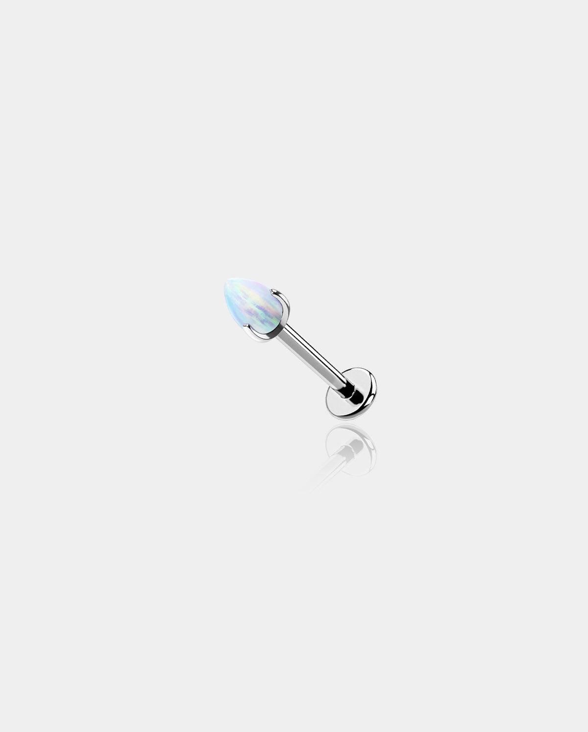 Opal Internally Threaded Titanium Labret Stud - White