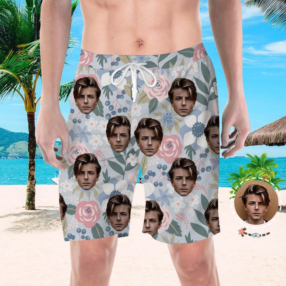 Custom Photo Swim Trunks Custom Men's Beach Shorts Floral Design for Him