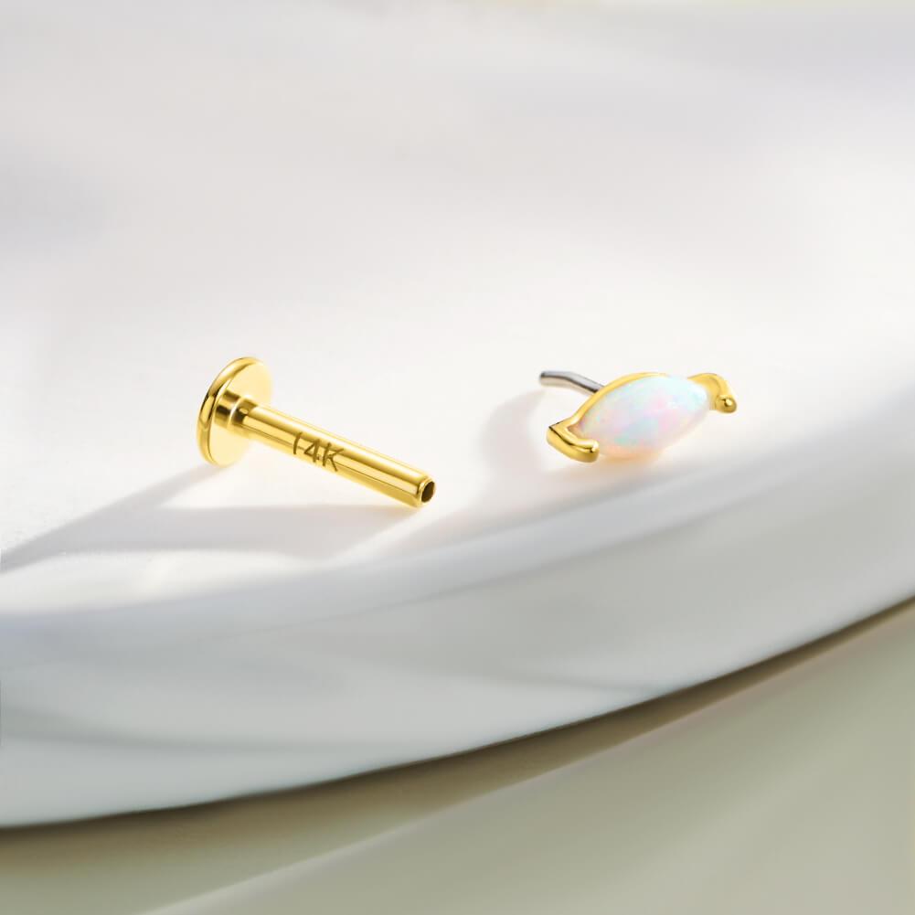 14K Gold Marquise Opal Threadless Nose & Ear Stud - Titanium Post Only / 16G-6mm