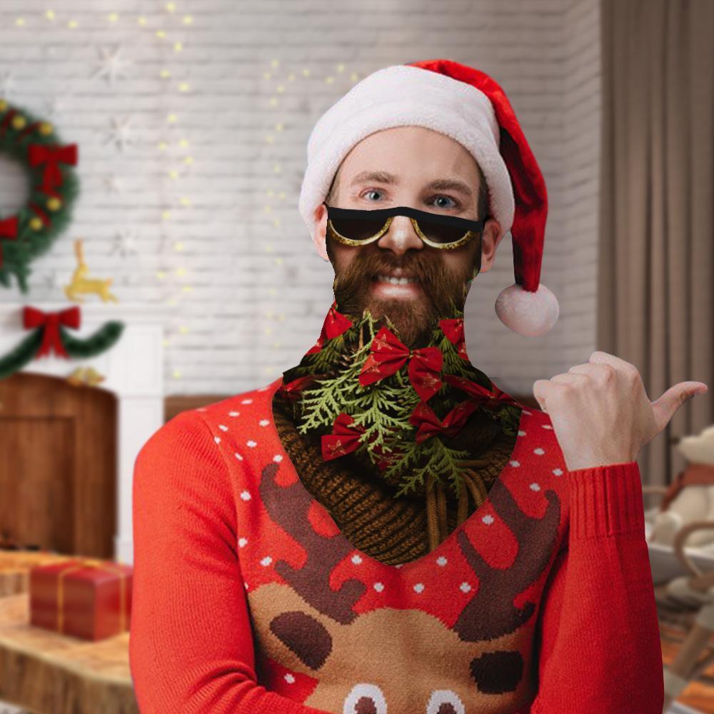 Face Mask With Ear Loops Santa Gaiter Beard and Bowknot Christmas Gift