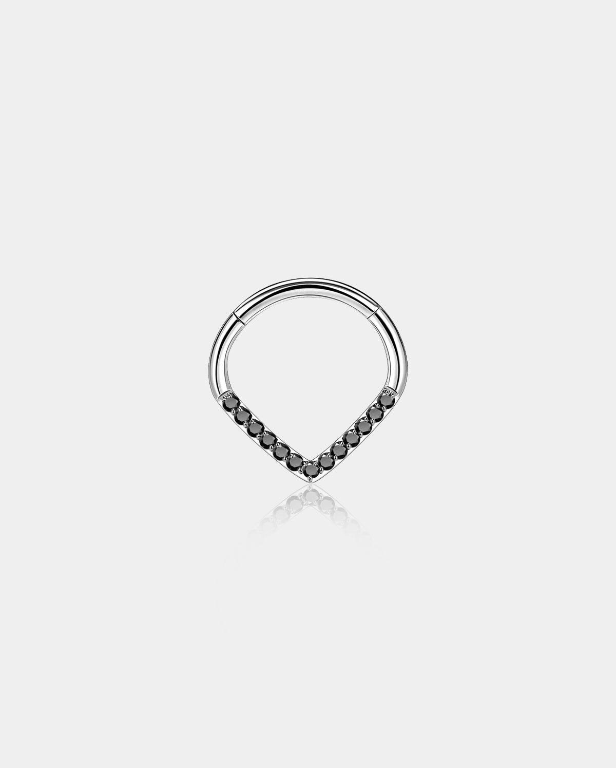 Clear CZ Vshape Septum Ring - Black / 8mm