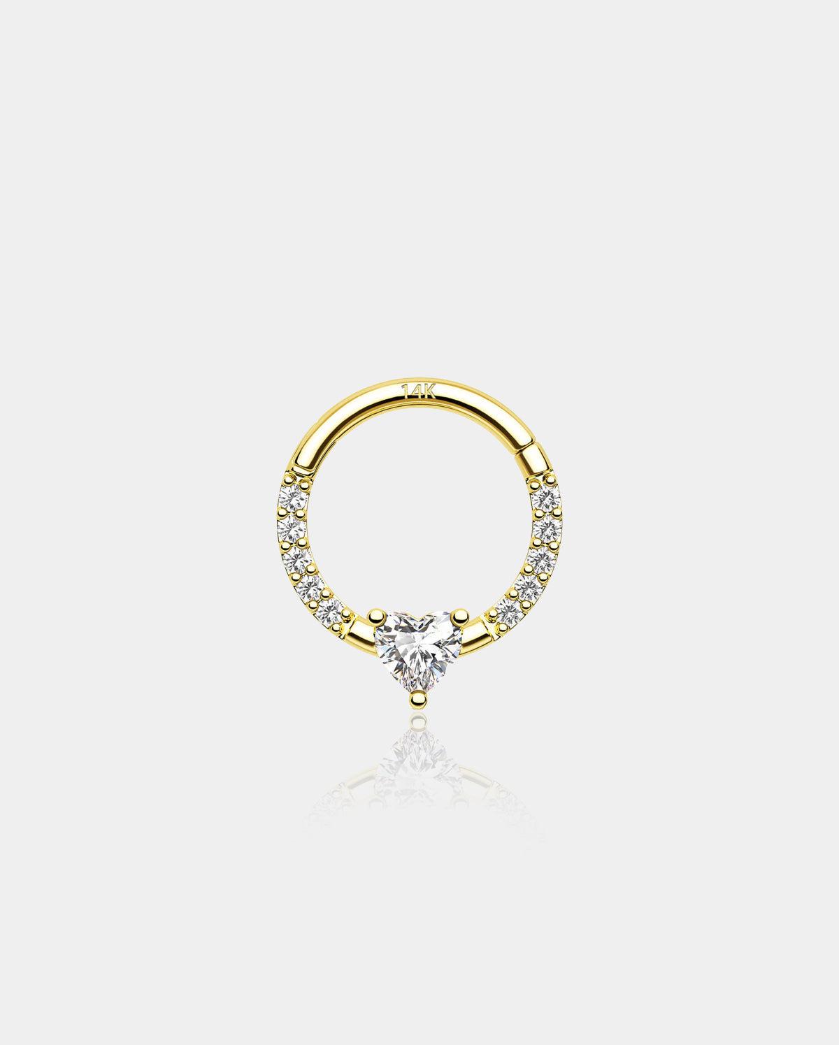 14K Gold Heart CZ Segment Septum Ring