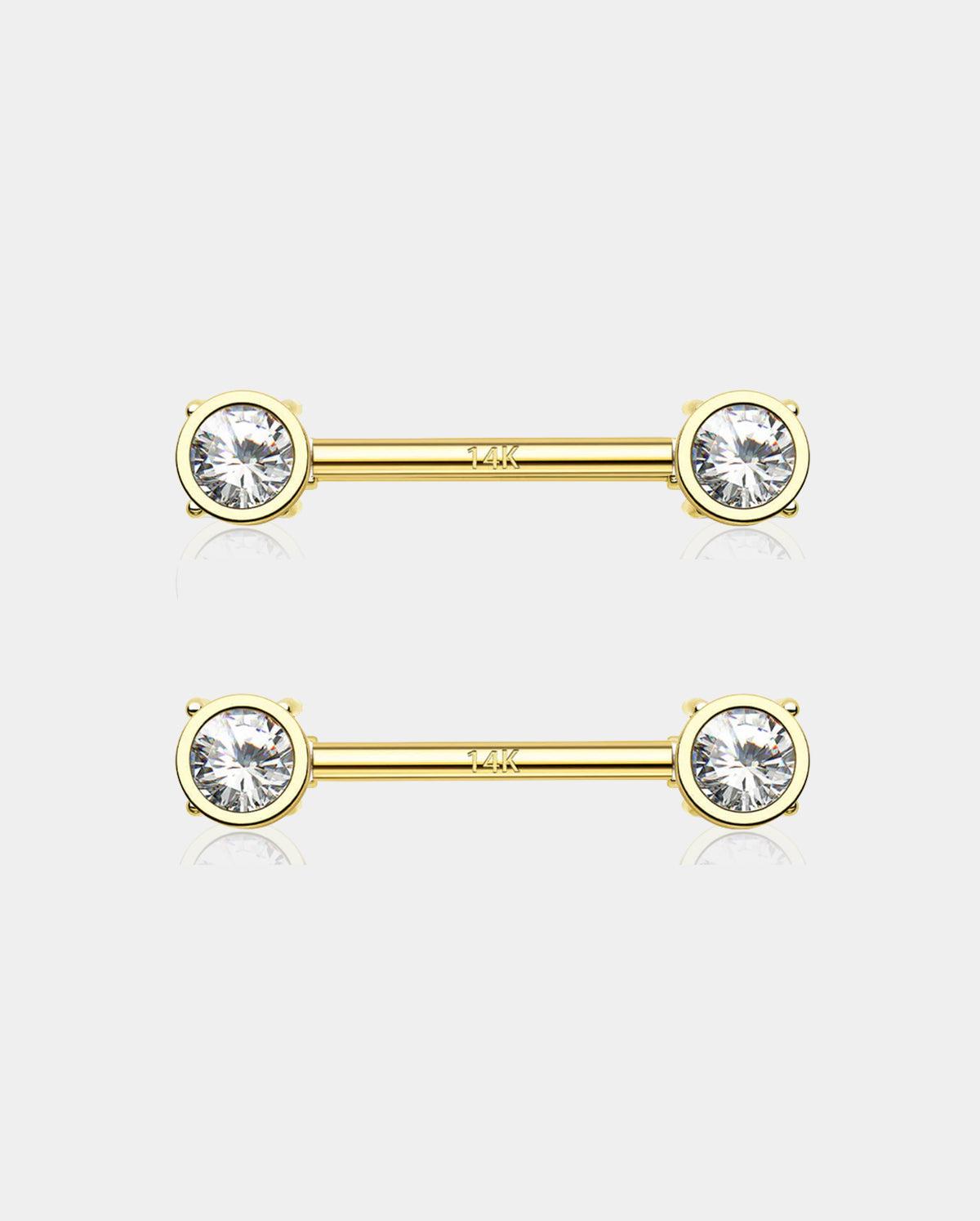 14K Gold Bezel CZ Nipple Ring