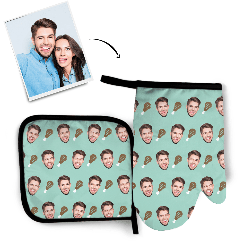 Custom Face Oven Glove and Pot Holder Set Cooking Gift Christmas Gifts for Wife