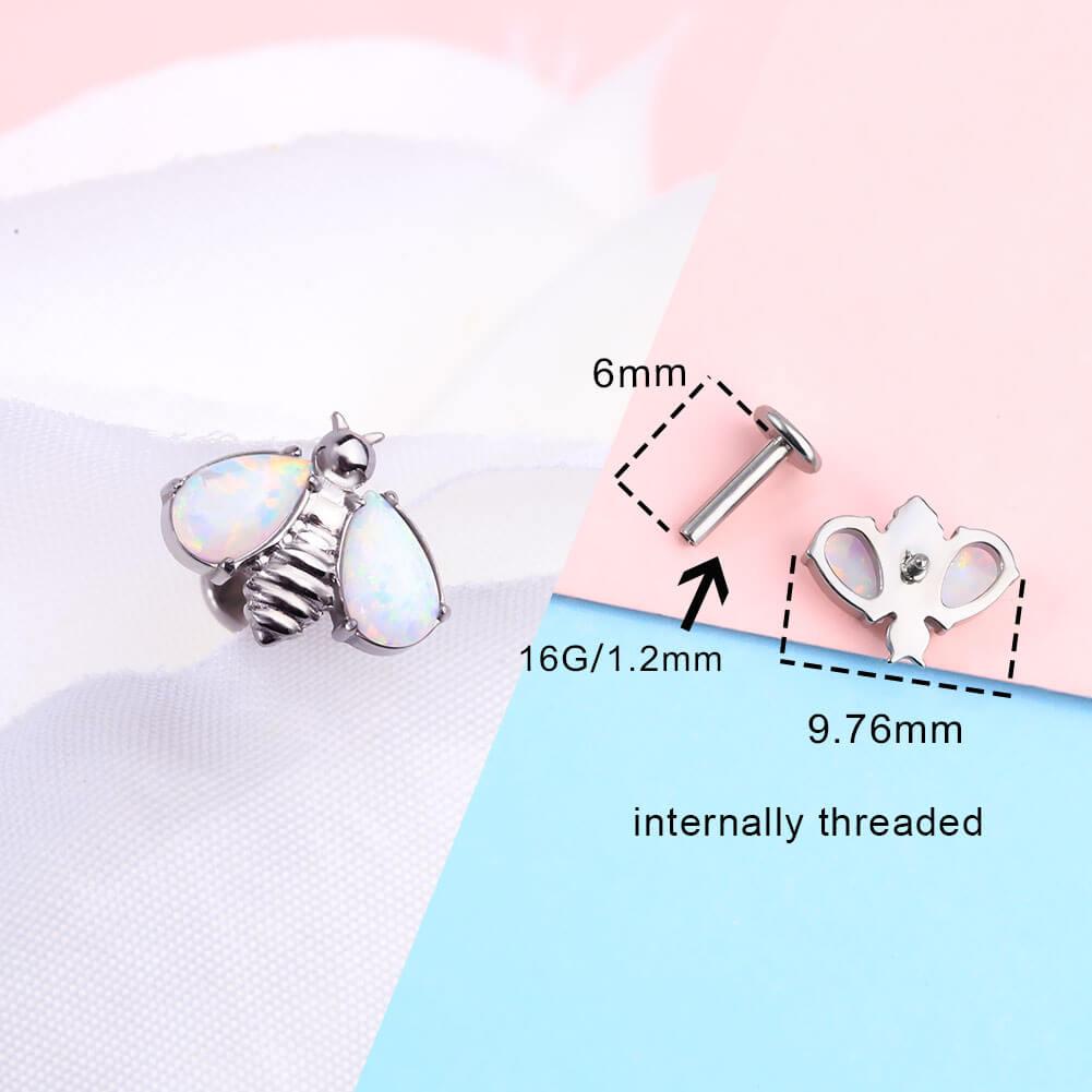 Opal Ladybug Titanium Internally Threaded Cartilage Stud - Style1