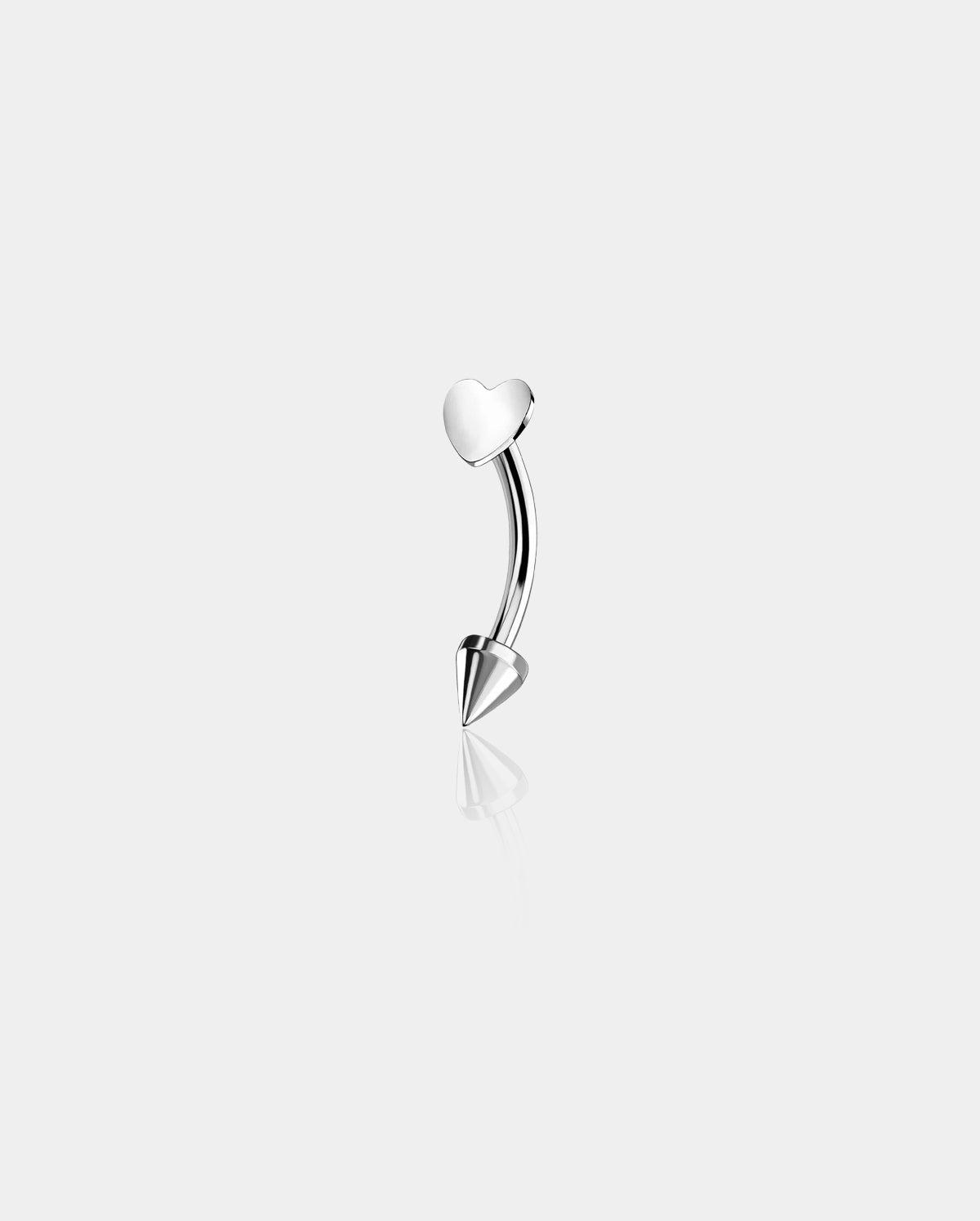Flat Heart Spike Titanium Eyebrow Ring - Silver