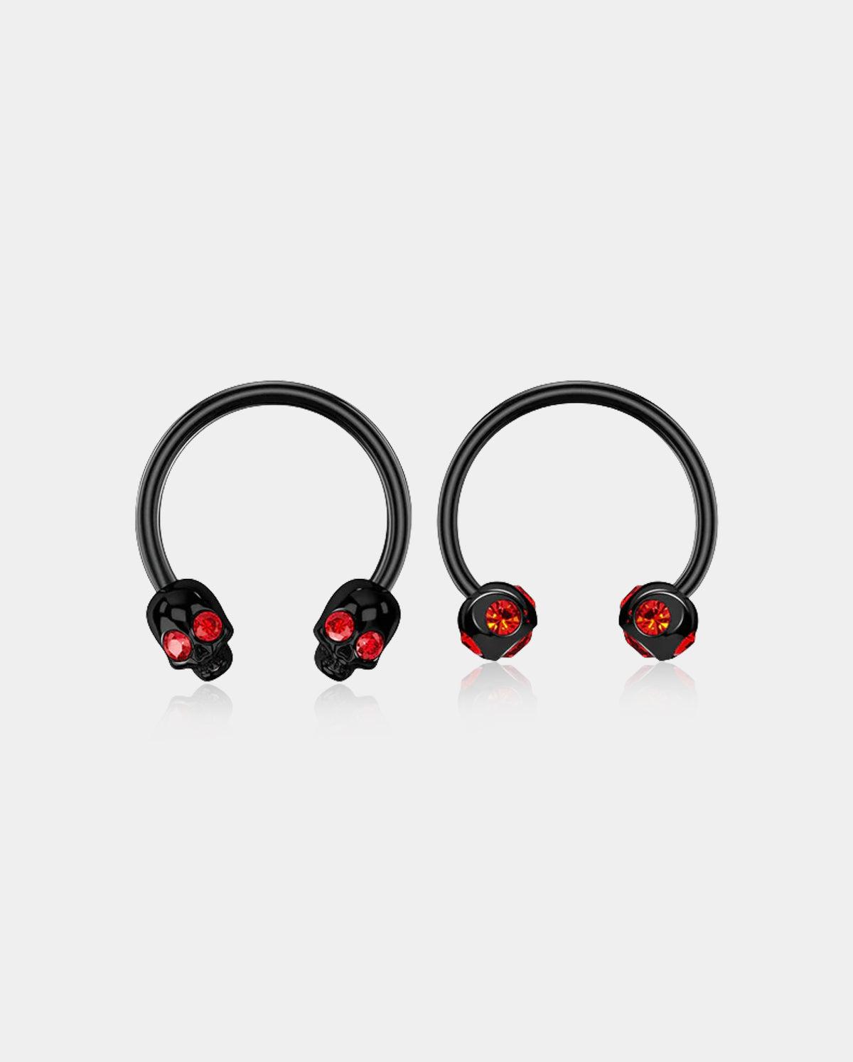 2PCS Skull Head Horseshoe Septum Ring - Black